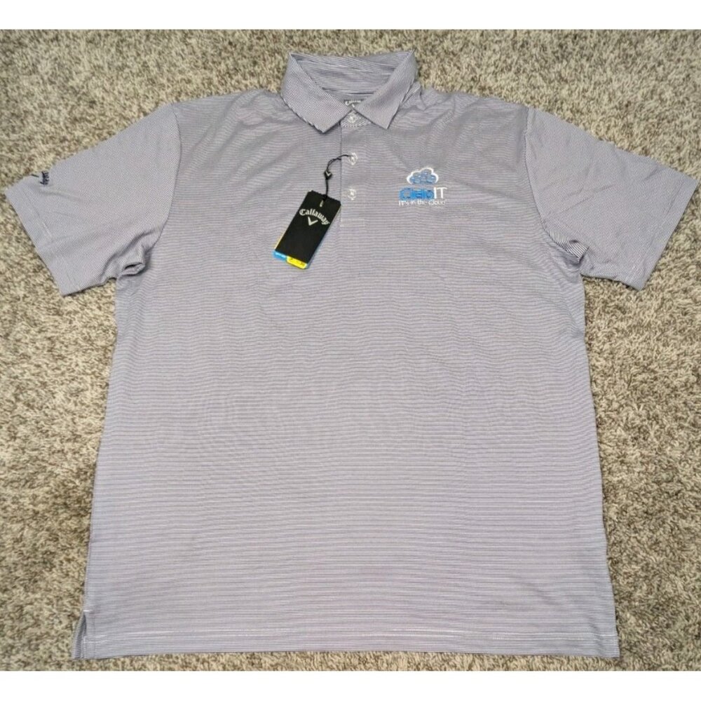 Callaway Golf Polo Shirt Men's Large White Blue Stripe Opti-Dri Short Sleeve UPF